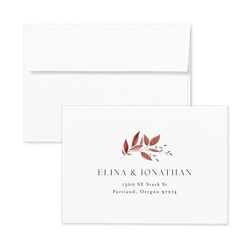 Leafy Rustic Monogram Response Card Envelopes Burgundy White Return Address Signature Standard
