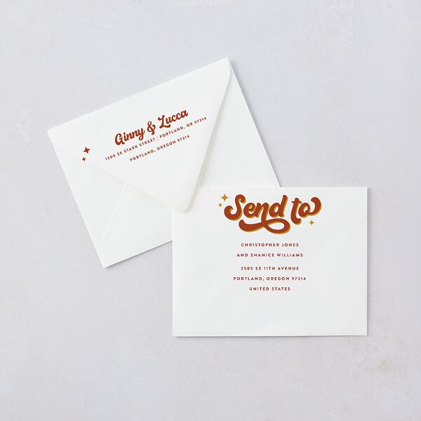 Disco Love Thank You Card Euro Envelopes White Luxe Red Clay Both Recipient and Return Addresses