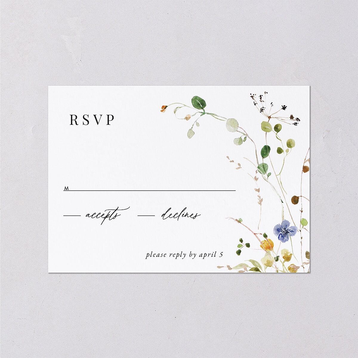 Delicate Wildflower Wedding Response Cards Pure White Signature Standard