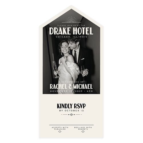 Vintage Art Deco Photo All-in-One Wedding Invitations Off-White Signature Light Both Recipient and Return Addresses No