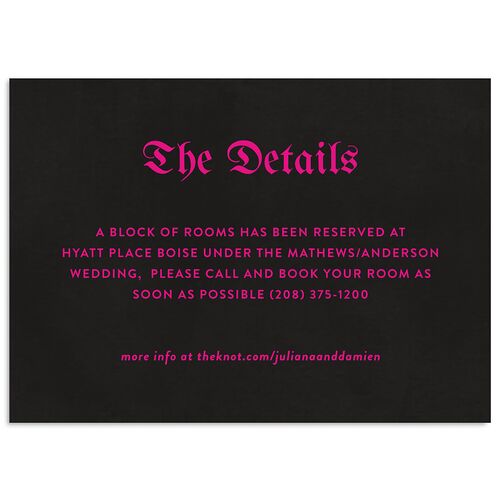 Moody Gothic Rose Wedding Event Detail Cards Hot Pink Signature Standard