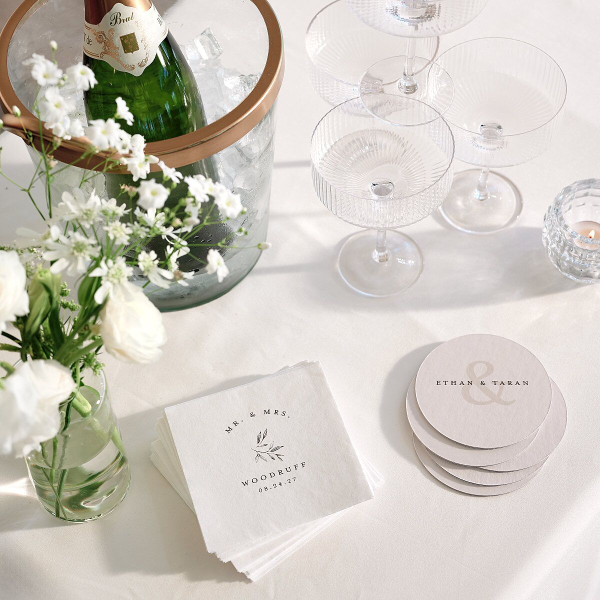 Minimal Leaves Coasters Bisque Cardboard Circle
