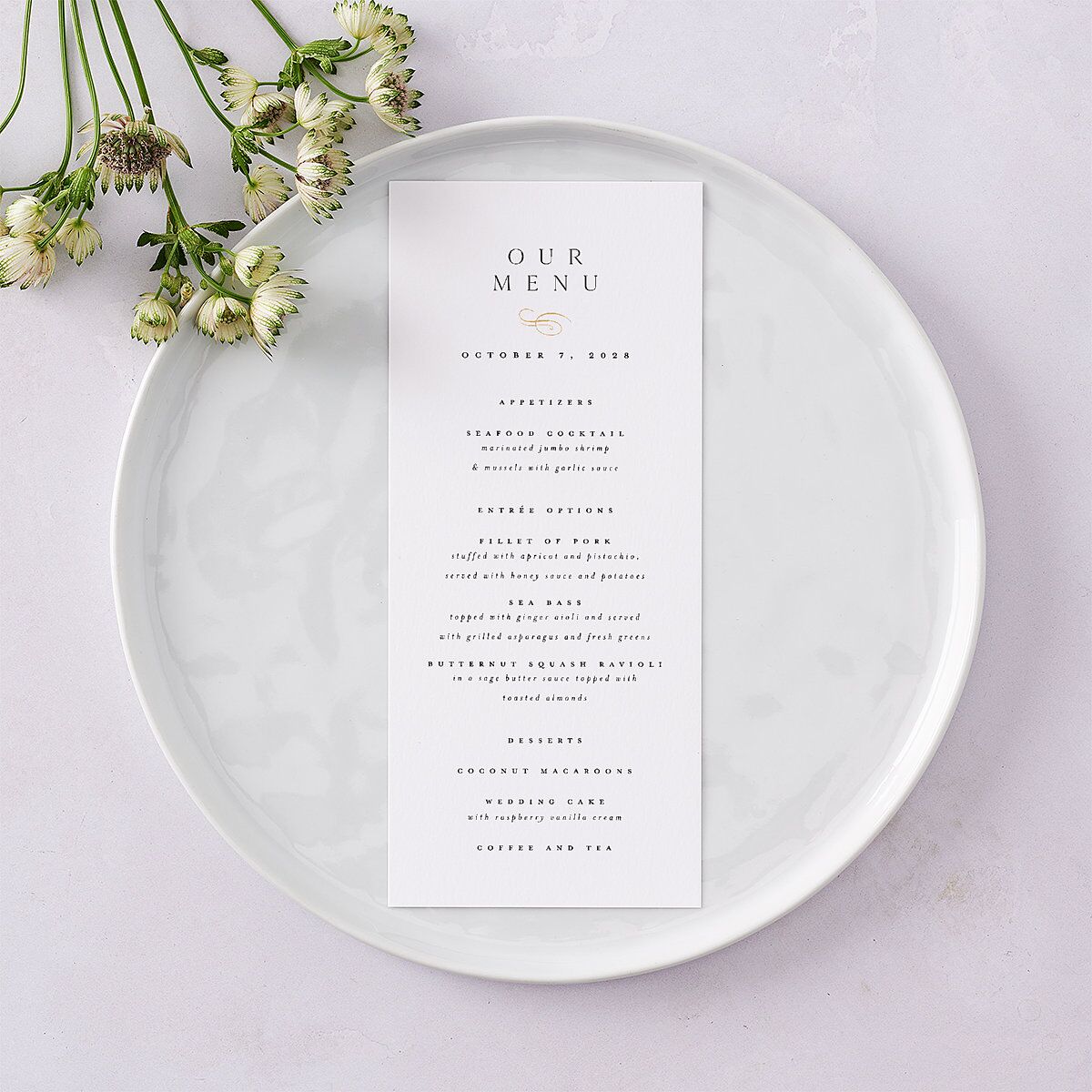 Flourishing Love Menus Gold Pure White Signature