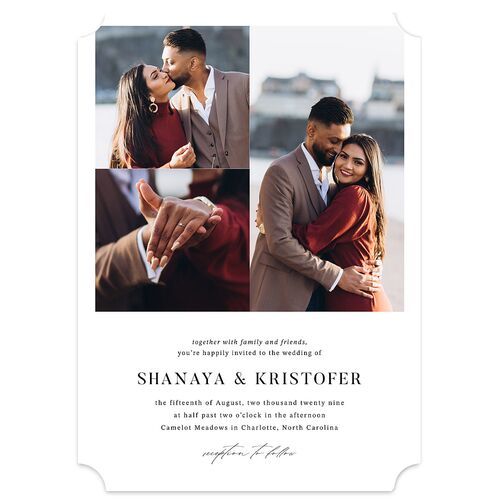 Elegant Gallery Tri Photo Wedding Invitations Pure White Signature Blank No Ticket
