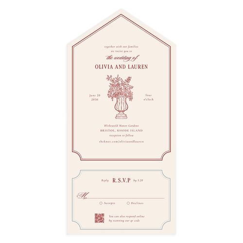 Vintage Vase All-in-One Wedding Invitations Burgundy Signature Light Both Recipient and Return Addresses No