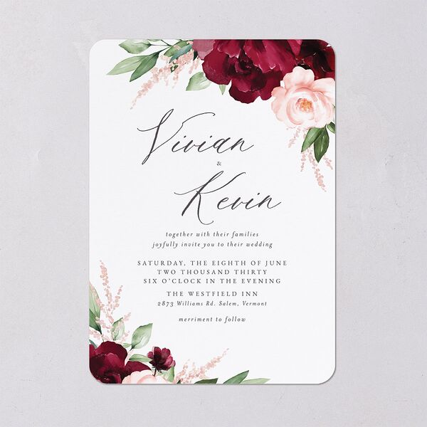 Beloved Floral Wedding Invitations Dark Berry Signature Blank No Rounded