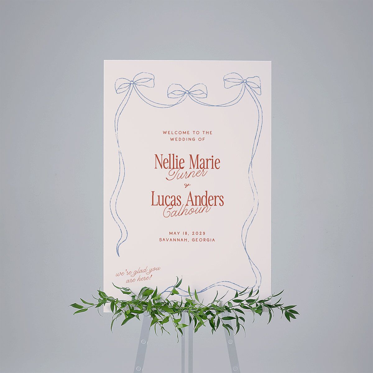 Modern Delicate Bows Standard Welcome Sign Large Jewel Red Standard Indoor Foam Core L Welcome