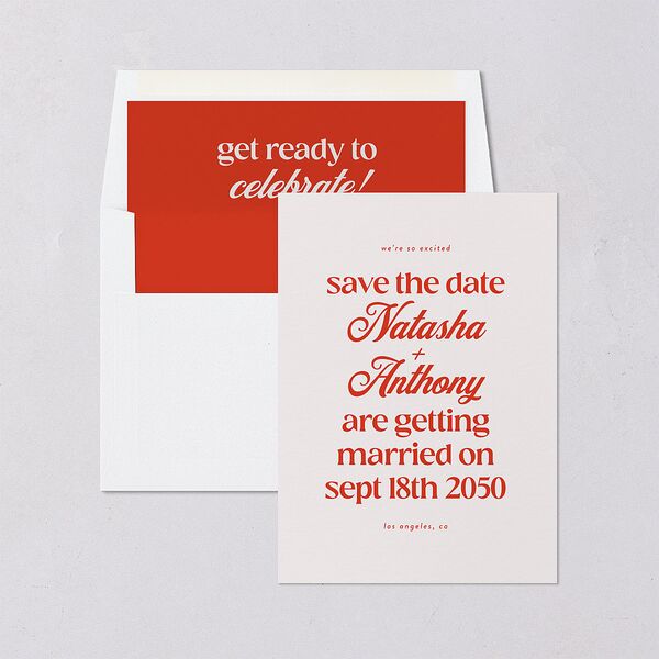 Modern Retro Type Save the Date Cards Scarlet Signature smooth Blank No Standard