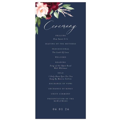 Beloved Floral Wedding Programs Navy Signature
