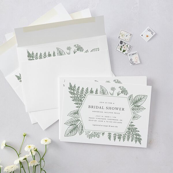 Botanical Frame Bridal Shower Invitations Hunter Green Signature Blank Standard