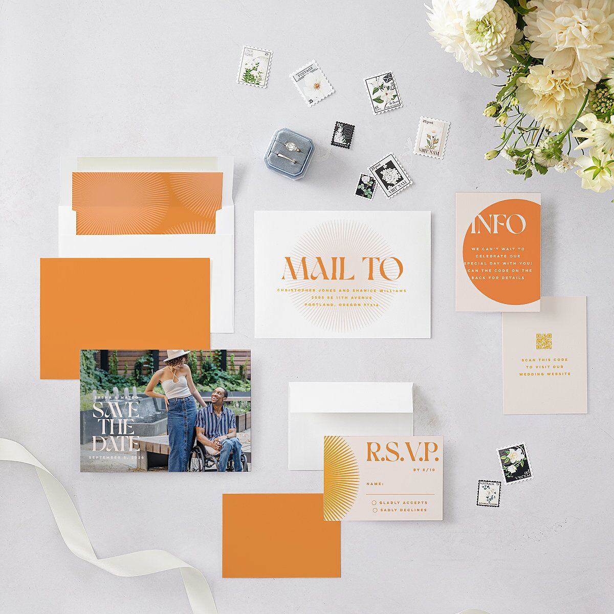 Retro Sunburst Save the Date Cards Pumpkin Signature smooth Blank No
