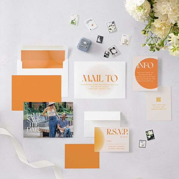 Retro Sunburst Save the Date Cards Pumpkin Signature smooth Blank No
