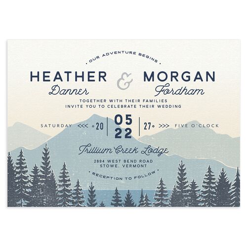 Vintage Mountain Wedding Invitations Dusty Blue Signature Blank No Standard