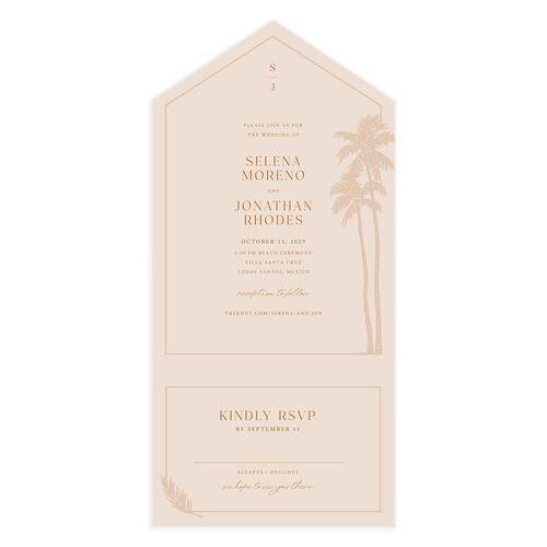 Classic Palm Trees All-in-One Wedding Invitations Tangerine Signature Light Both Recipient and Return Addresses No
