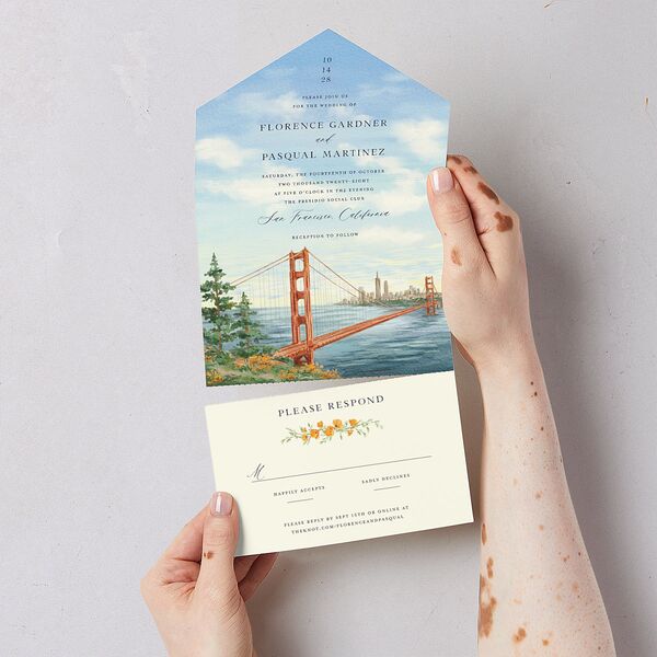Scenic San Francisco All-in-One Wedding Invitations Pale Blue Signature Light Both Recipient and Return Addresses No