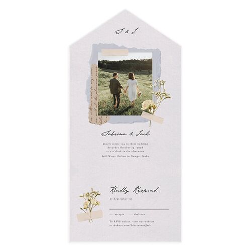 Scrapbook Photo All-in-One Wedding Invitations Sheer Lilac Signature Light Both Recipient and Return Addresses No