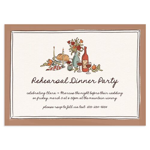 Hand Drawn Tablescape Rehearsal Dinner Invitations Camel Signature Blank Standard