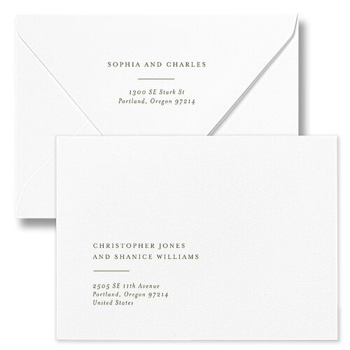 Timeless Elegance Wedding Invitation Euro Envelopes White Dark Camo Recipient Address Luxe Signature