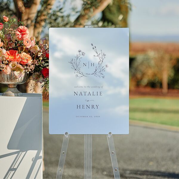 Natural Monogram Mirrored Acrylic Welcome Sign Medium Midnight Navy Mirrored Acrylic M Welcome Standard