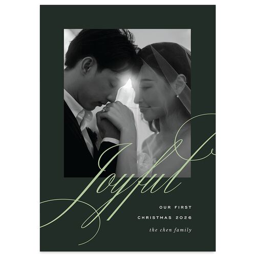 Classic Joyful Greeting Holiday Cards Hunter Green Signature Blank Standard