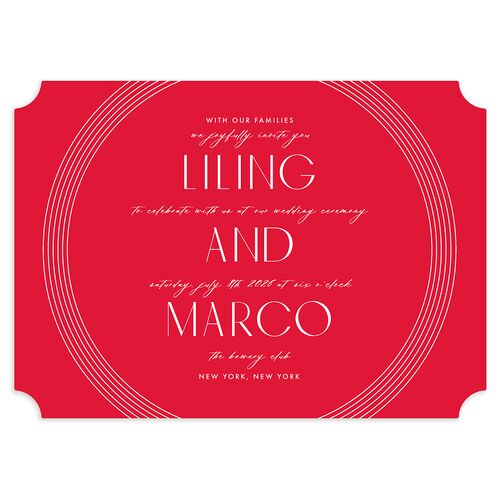 Chinese Lucky Circle Wedding Invitations  True Red Signature Blank No Ticket