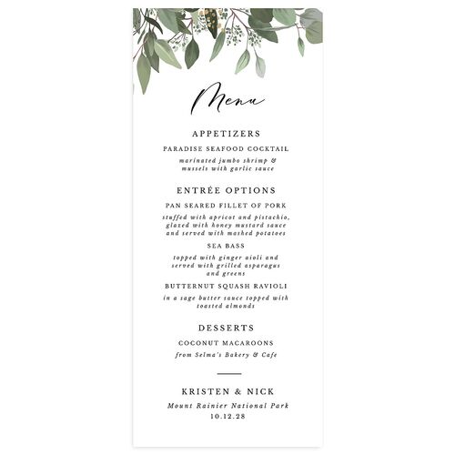 Eucalyptus Frame Menus No Foil Pure White Signature
