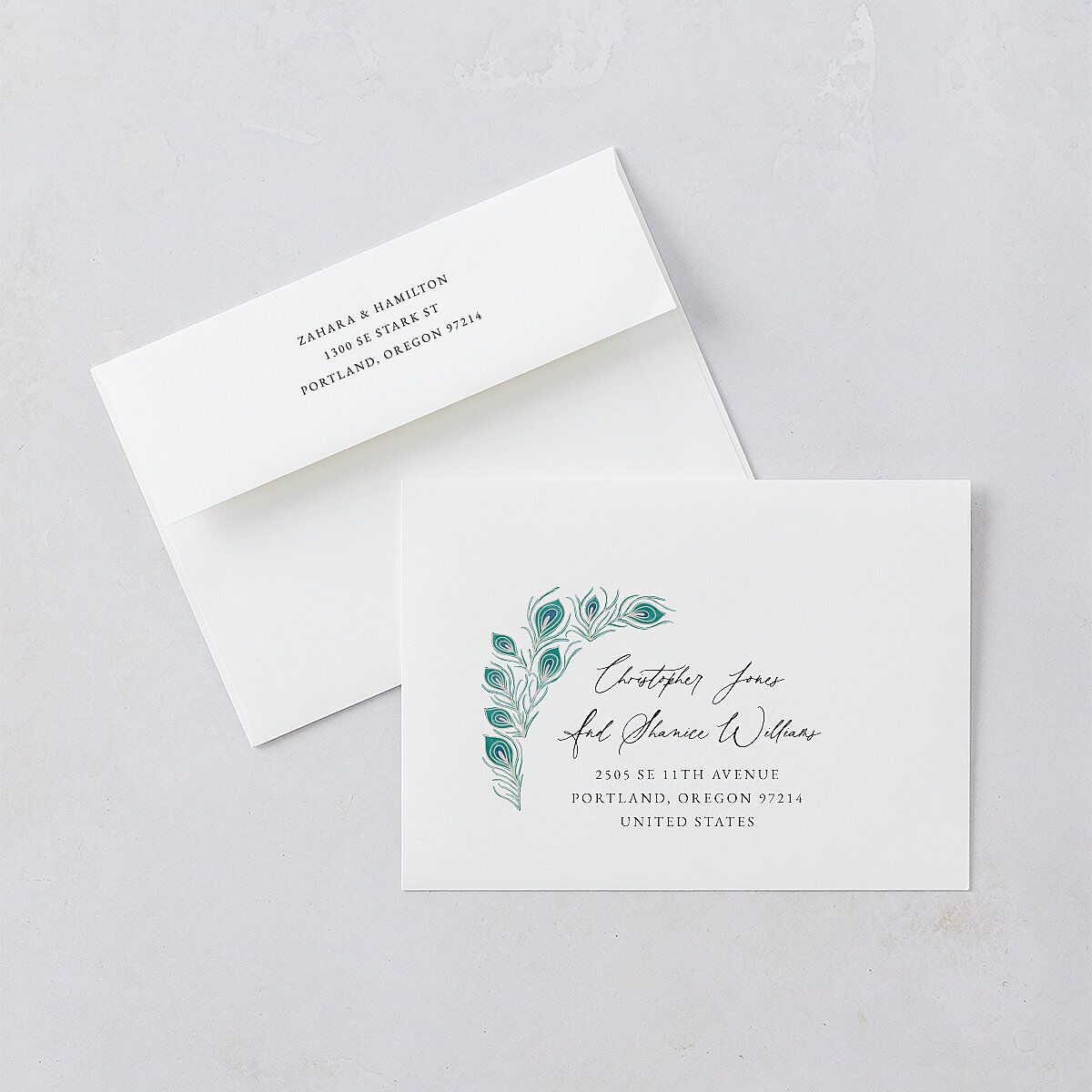 Peacock Nouveau Rehearsal Dinner Invitations Linen Signature Blank Standard