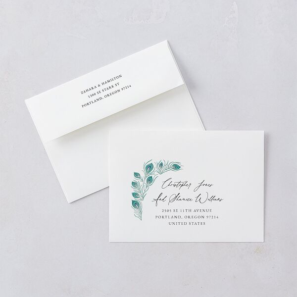 Peacock Nouveau Rehearsal Dinner Invitations Linen Signature Blank Standard
