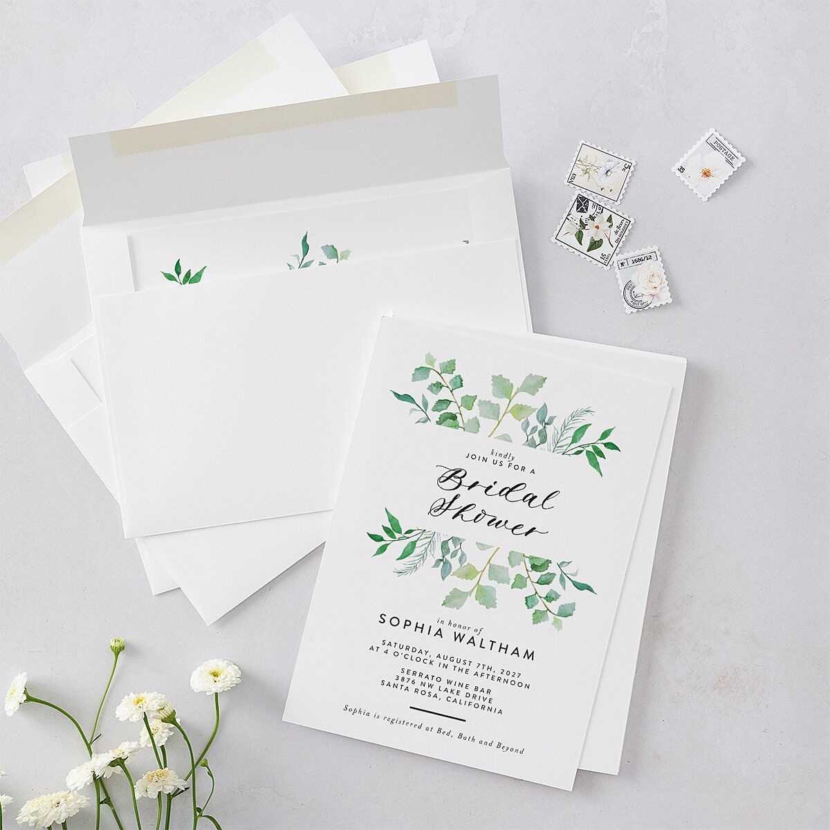 Leafy Ampersand Bridal Shower Invitations Eucalyptus Signature Blank
