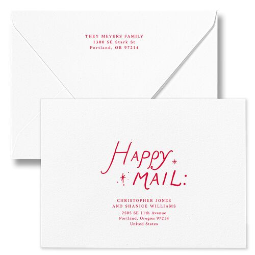 Whimsical Holiday Handwritten Holiday Card Euro Envelopes White Dark Berry Both Recipient and Return Addresses Luxe Signature