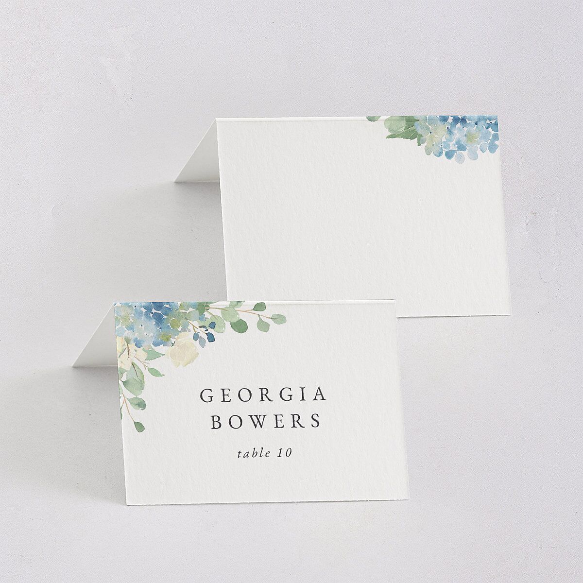 Elegant Hydrangea Place Cards Dusty Blue Signature