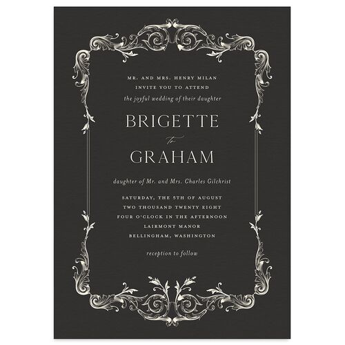 Vintage Ornate Frame Wedding Invitations Midnight Signature Blank No Standard