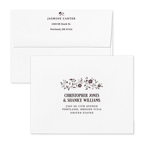 New Chapter Vintage Storybook Bridal Shower Thank You Card Envelopes White Merlot Both Recipient and Return Addresses Signature Standard