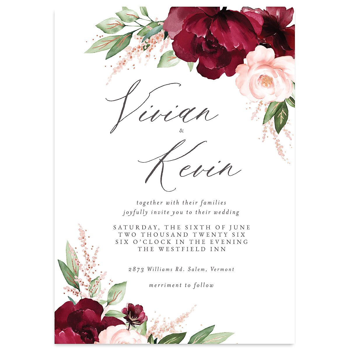 Beloved Floral Foil Wedding Invitations