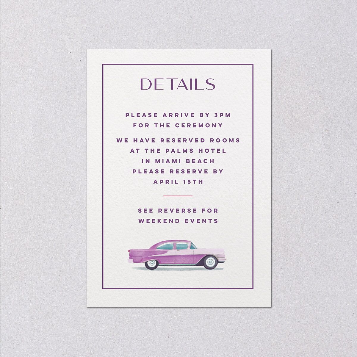 Meet Us In Miami Wedding Event Detail Cards Orchid Signature Standard