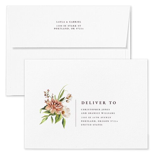 Floral Arch Bridal Shower Invitation Envelopes White Eggplant Both Recipient and Return Addresses Signature Standard
