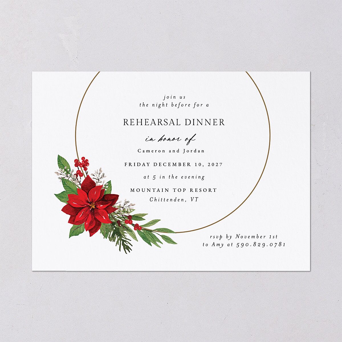 Christmas Poinsettia Rehearsal Dinner Invitations Ruby Signature Blank