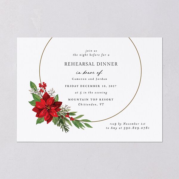 Christmas Poinsettia Rehearsal Dinner Invitations Ruby Signature Blank