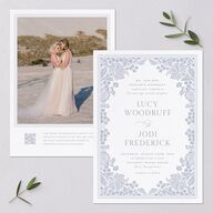 Floral Lace Wedding Invitations Dusty Blue Signature Blank No Standard