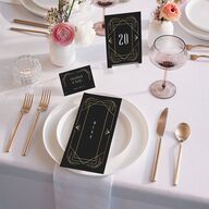 Vintage Deco Place Cards Gold Charcoal Signature