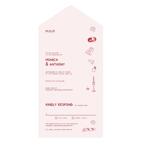 Hand Drawn Recipe All-in-One Wedding Invitations Crimson Signature Light Both Recipient and Return Addresses No