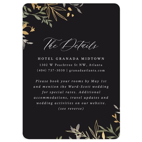 Elegant Greenery Watercolor Foil Wedding Event Detail Cards Gold Licorice Signature Rounded