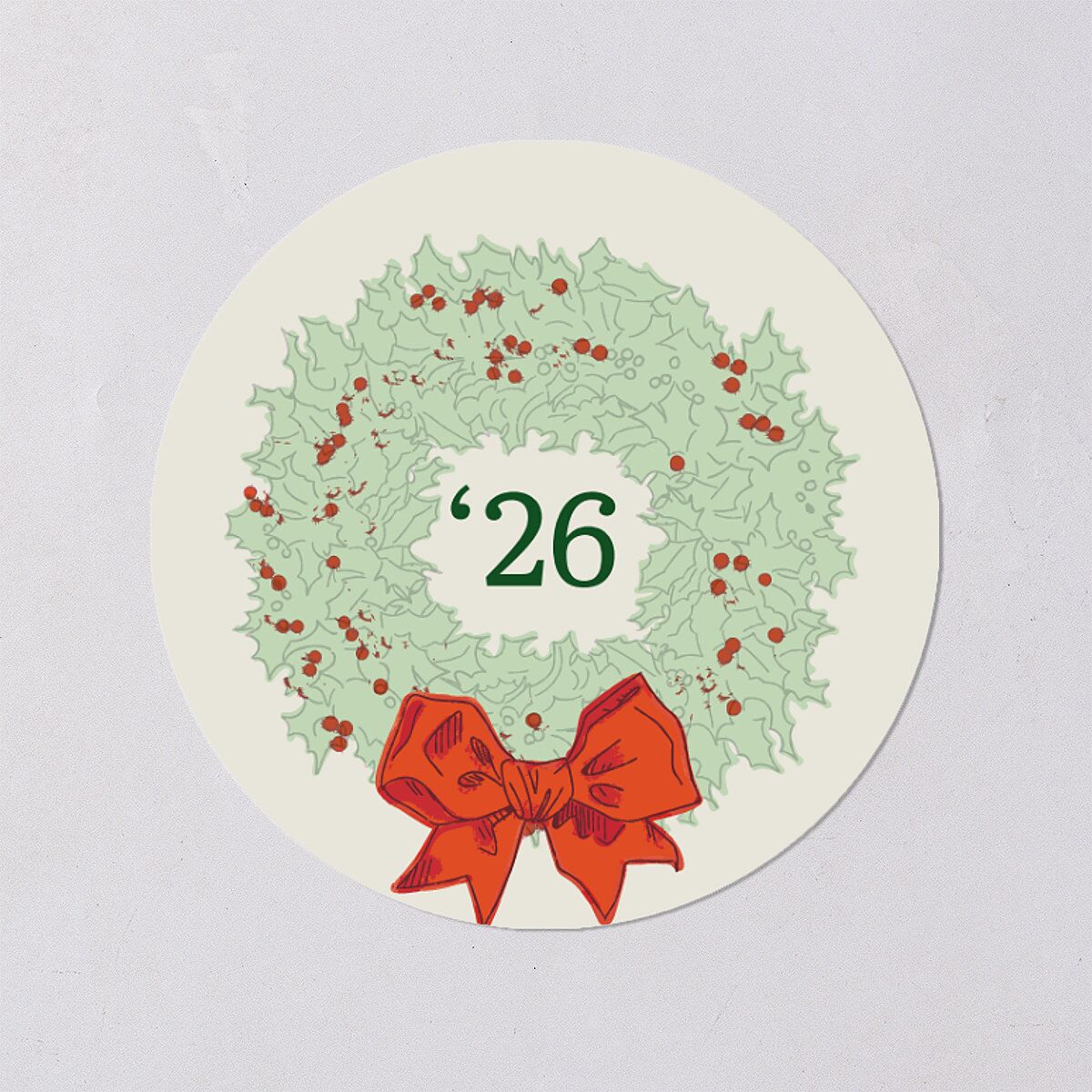 Vintage Holiday Wreath Holiday Stickers Hunter Green Circle