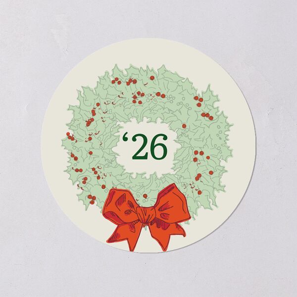 Vintage Holiday Wreath Holiday Stickers Hunter Green Circle