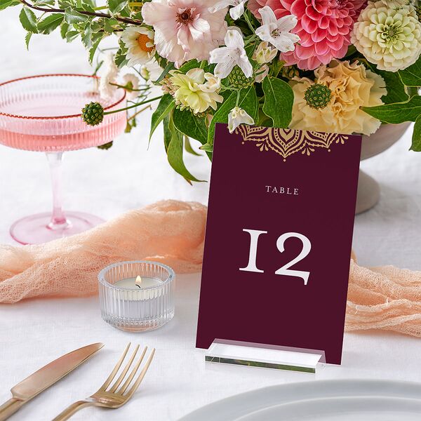 Indian Gilded Adornment Table Numbers Gold Burgundy Signature
