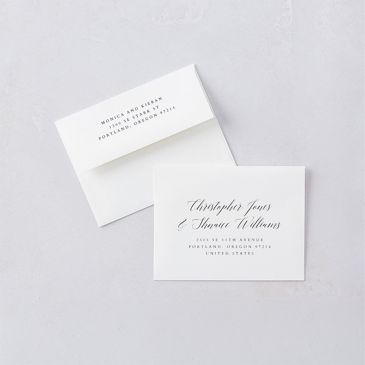 Romantic Laurel Thank You Card Envelopes White Dusty Blue Both Recipient and Return Addresses Signature Standard