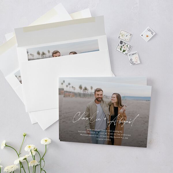 Modern Gallery Wedding Invitations Pure White Signature Blank No