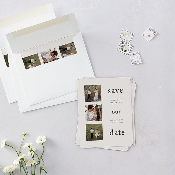 Timeless Photo Trio Save The Date Magnets Linen Magnet Paper