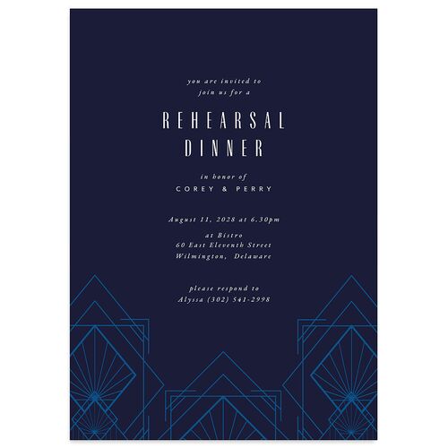 Diamond Deco Rehearsal Dinner Invitations Navy Signature Blank Standard