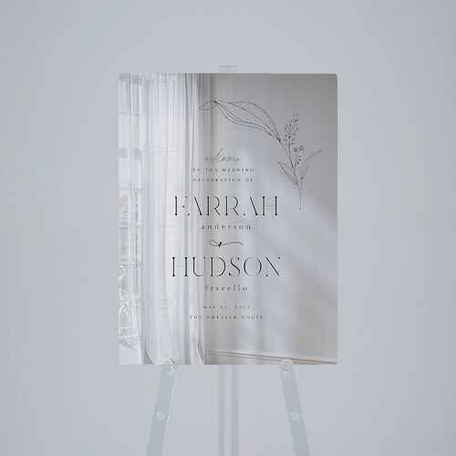 Minimalist Accent Leaf Mirrored Acrylic Welcome Sign Medium Charcoal Mirrored Acrylic M Welcome Standard